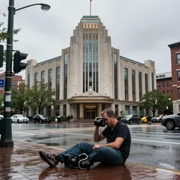 grantham city, city of the future, rainy, boston ma, ultra - realistic, tired feeling, art deco architecture, photojournalist, 3 5 mm zeiss, fullscreen hyperrealistic, behance, unreal engine 5, hyperrealistic, iray render, ray tracing, hyperrealistic 3 d