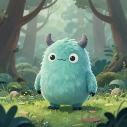 A cute little monster in a misty forest art style by Chiho Aoshima, 4k, 8k