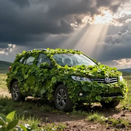 a car wrapped in vines being crushed, heonhwa choe, photorealistic