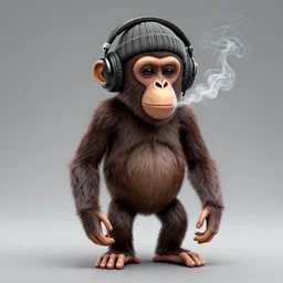 stoned ape with headphones and knitted cap, blowing smoke, extremely detailed, sharp focus, wide view, full body pose, smooth, digital illustration, by james jean, by rossdraws, frank franzzeta, mcbess, sakimichan, brosmin, danton fadeev, steve simpson
