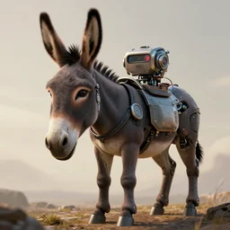 Beautiful Fine art photography portrait of a solarpunk half robot half  donkey, highly detailed, photorealism, cinematic lighting 8k