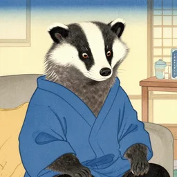ukiyo-e ukiyoe portrait of furry anthro anthropomorphic badger head animal person fursona wearing clothes sitting in a living room