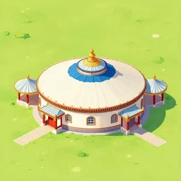 aerial isometric view of a traditional mongol house