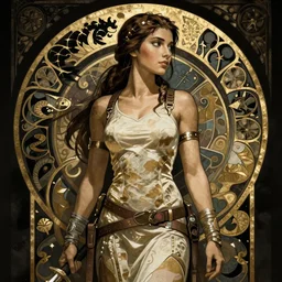 lara croft medieval, dark, shadows, intricate, elegant, highly detailed, artstation, sharp focus, illustration, alfons mucha
