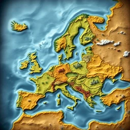 map of europe, style of a fantasy map