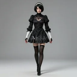 character concept : full - body portrait of beautiful woman journalist alex wagner as a dark - haired nier automata, with black bob hairstyle, epicanthic folds, and mischievous smile, by pixar, disney animation, anders zorn, thomas lawrence, michael cheval, peter mohrbacher, loish, wlop, highly detailed, dynamic shadows, 4 k, splash art