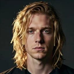 Portrait of Steven Wilson with spaghetti hair, photograph