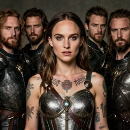 natalie portman, legendary warrior, heroic fighter, dungeons & dragons, tattoos, decorative ornaments, battle armor, by carl spitzweg, ismail inceoglu, vdragan bibin, hans thoma, greg rutkowski, alexandros pyromallis, perfect face, detailed, sharply focused, centered, rule of thirds, realistic shading