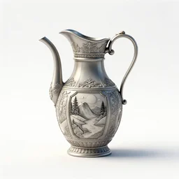 ornate milk jug, stylized 3d render, isolated on a pure white background, centered, entire object in frame, sharp focus, soft studio lighting