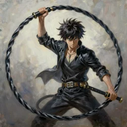 deku wielding black whip, oil painting, Tooth Wu, Greg Rutkowski, RPG portrait, dynamic lighting, fantasy art, High contrast, depth of field