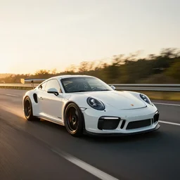 2 0 1 8 white porsche 9 1 1 racing on a highway, golden hour, 4 k photography, car photography, high detail