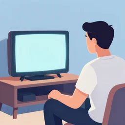 an illustration of a man watching television, flat synthwave art style