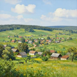 a beautiful view of a peaceful village in ukraine. art by denys tsiperko and bogdan rezunenko, hyperrealism