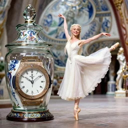 fuji gfx, 8 k, j. j abrams flare ; joyful ultra realistic galadriel in hublot ( 1 9 9 0 ) film still lilypond dance scene in frontiers in porcelain photography fashion magazine june seinen manga portrait edition, hyperrealistic real - life smiling britt marling porcelain timepiece in victorian glass jar, pointe pose, eye contact, tilt shift wide shot zaha hadid background
