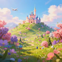 wonderland fairytale valley hill spring plane beauty digital matte artstation, cgsociety, 8k Beeple Charlie Bowater filter colorful harmony auto focus long exposure