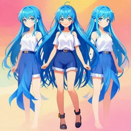 Beautiful girl, blue hair, symmetrically, smiling, full body, colorful, pixiv, trends artstation, artist WLOP artstation, artist Mam BA artstation