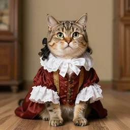 a cat dressed in 17th century clothes