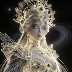 hyperrealism portrait of the powerful empress of the solar system in the style of charlie bowater and in the style of donato giancola. glowing, ornate and intricate linework, sharp focus, depth of field, stunning, dynamic lighting, ultrafine and hyperdetailed.