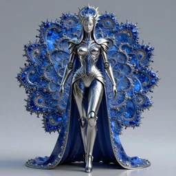 full body portrait of a maginificent metallic armored cyborg queen, elegant intricate detailed, mandelbrot fractal, lapis lazuli, subsurface scattering, by rene gorecki, h r giger, octane render, 8 k