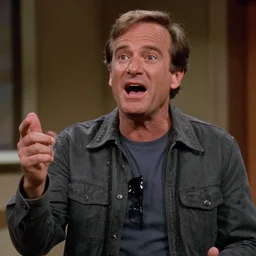 Robin Williams as Jack Torrance shouting here’s Johnny The Shining 1980