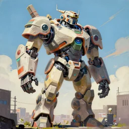 Greg Manchess painting of a giant humanoid armour warhead cyborg, medium shot, low angle, full body, asymmetrical, scifi art, Organic Painting, sunny day, Matte Painting, bold shapes, hard edges, street art, trending on artstation, by Huang Guangjian and Gil Elvgren and Sachin Teng