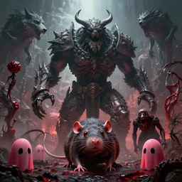 by par olofsson and wayne barlowe visually stunning, cinematic, ultra realistic, hyper realism, 1 2 k, epic, octane render, unreal engine, vfx, maya, life tap, doomguard, giant rat, imp master, timber wolf, bloodbloom, corruption, strawberry ghosts, nightmarish creatures, apocalyptic hellscapes