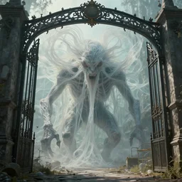 a giant gate to another world within a lovecraft creature inside, filaments, translucent, photorealistic, hyperrealism, high resolution, ultra - detailed, by marc simonetti, natural volumetric lighting, realistic 4 k octane beautifully detailed render, 4 k post - processing