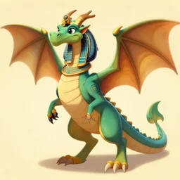 fullbody egyptian dragon character design of a egyptian dragon. egyptian dragon deviantart adoptable, deviantart species style of maple story and zootopia, disney portrait studio lighting by jessica rossier and brian froud in the style of disney, traditional artstation