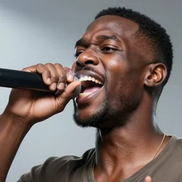 a black man singing with all teeth shown ultra realistic, lens flare, atmosphere, glow, detailed, intricate, full of colour, cinematic lighting, trending on artstation, 4 k, hyperrealistic, focused, extreme details, unreal engine 5, cinematic, masterpiece, ultra realistic, hyper realistic, highly detailed, sharp focus, digital art