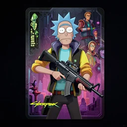 cyberpunk rick sanchez holding an alien assault rifle, dim light, front game card, video game, dark, intricate, highly detailed, smooth, artstation, digital illustration by ruan jia and mandy jurgens and artgerm and wayne barlowe and greg rutkowski and zdislav beksinski