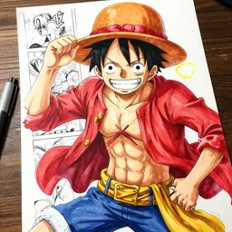 Monkey D Luffy, hyper detailed manga drawing, trending on artstation cgsociety, vibrant colors by Eiichiro Oda.