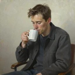 painting Kyle MacLachlan Twin Peaks drinks coffee by Ilya Kuvshinov