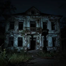 creepy abandoned building at night, liminal space, nightmare fuel, grotesque, cursed, found footage, necromorph, back rooms