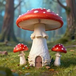 greg rutkowski.amanita muscaria smurf house