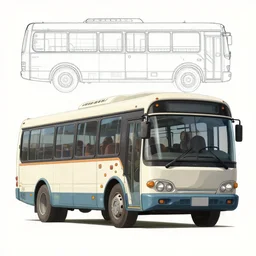 Orthographic view,  scifi  bus Designs, Details, illustration , in the style of Studio ghibli, tekkon kinkreet, akira, breath of the wild, myazaki, anime, clean render, denoise, rule of thirds