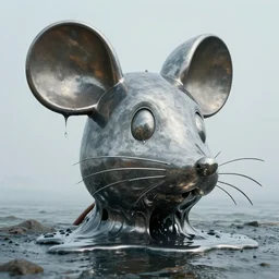 a giant sculpture made out of melting metal of a mouse head, on the urine, cinematic, in the style of johnson tsang, long shot, hyper detailed, hyper realistic, ray tracing, 8 k resolution, sharp focus, realistic water, award winning