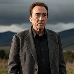 detailed ultrarealistic medium shot photography of nicholas cage derrick cinematic