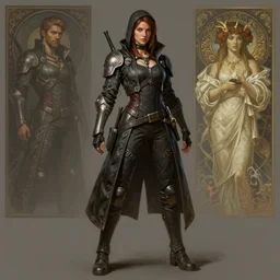 portrait of a full body of beautiful female netrunner cyberpunk, coat, d & d, fantasy, arcane, flat lighting, intricate, muscular, highly detailed, digital painting, artstation, concept art, smooth, sharp focus, illustration, art by simon bisley and greg rutkowski and alphonse mucha, natural tpose