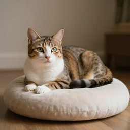 an elegant cat on a plush cushion