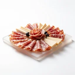 translucent charcuterie board, photorealistic, isolated on a pure white background, centered, entire object in frame, sharp focus, soft studio lighting