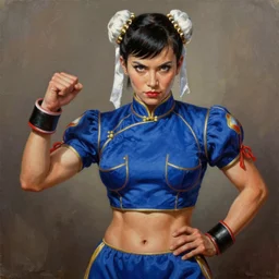 ultra realistic kristen schaal as chun li from street fighter, painting by frank frazetta, 4 k, ultra realistic, highly detailed,