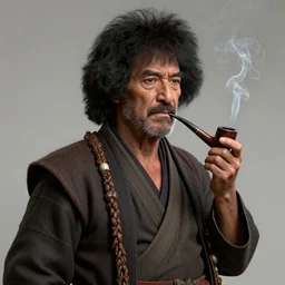 an ultra detailed matte painting of bob ross smoking a pipe and dressed as a wandering samurai, edo japan, concept art by jeong seon and greg rutkowski, octane render, 8 k, detailed face