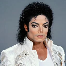 dynamic macro head portrait of beautiful! michael jackson super hero in white sequined jacket by jack kirby and john romita senior and cory walker and ryan ottley and barry windsor - smith, comic, illustration, photo real