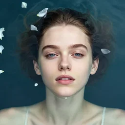 portrait of a beautiful girl like anya taylor - joy floating under the deep water, white petal, by personal photography, art by brookskim, closeup, 4 k, highly detailed, instagram,