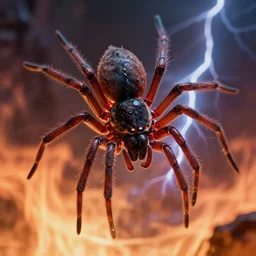 cinematic headshot portrait of a spider flies in the fire, movie still, more details, dramatic lightning,