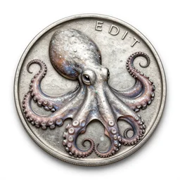 Ha large silver coin in the tentacles of a large octopus, trending on artstation, 30mm, by Noah Bradley