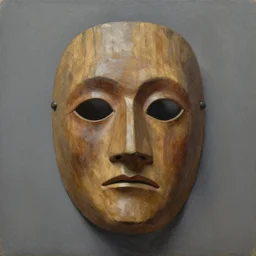 oil painting of an old creepy mask made of wood