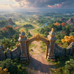 a professional photographic view picture of a heavenly nature inspired gate in a land ,photographic filter unreal engine 5 realistic hyperdetailed 8k ultradetail cinematic concept art volumetric lighting, fantasy artwork, very beautiful scenery, very realistic painting effect, hd, hdr, cinematic 4k wallpaper, 8k, ultra detailed, high resolution, artstation trending on artstation in the style of Albert Dros glowing rich colors powerful imagery nasa footage drone footage drone photography
