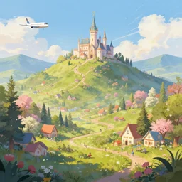 wonderland fairytale valley hill spring plane beauty digital matte artstation Beautiful detailed illustration by Lurid  Wadim Kashin and Noah Bradley