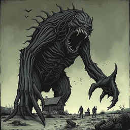 illustration of colossal terrifying lovecraftian monster by john kenn mortensen